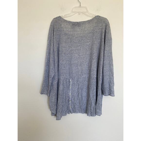 Adrienne Vittadini Blouse Womens 3X 100% Linen Minimalist Timeless Classy Stripe - Picture 5 of 8